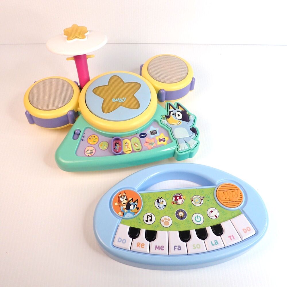 Bluey Musical Toys Lot of 2 Vtech Drum Set & Kidz Toyz Bluey Keyboard